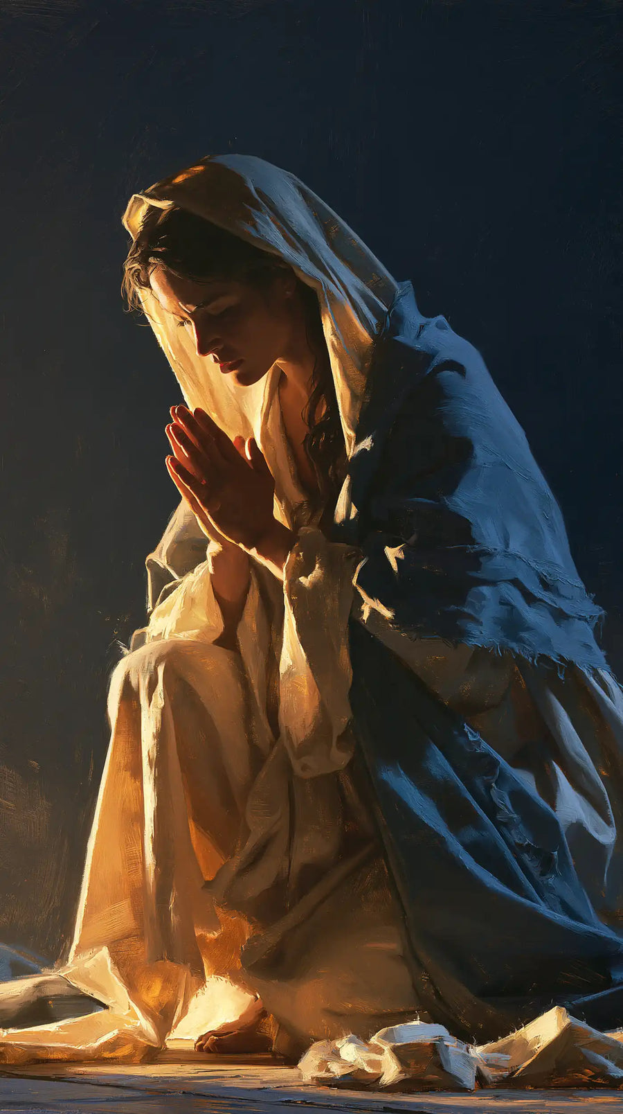 Virgin Mary in Prayer - Midnight Blue Chiaroscuro · Portrait n° 3
