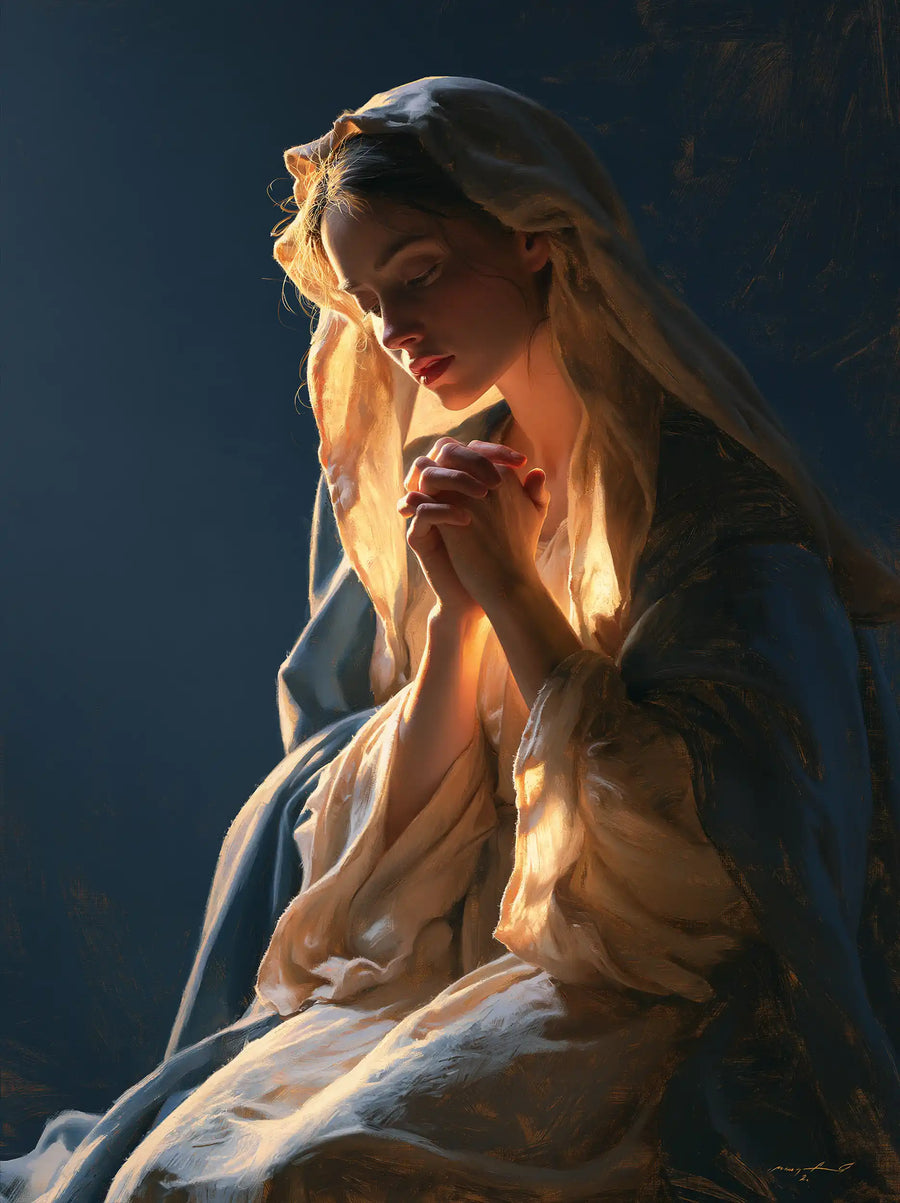 Virgin Mary in Prayer - Midnight Blue Chiaroscuro · Portrait n° 10