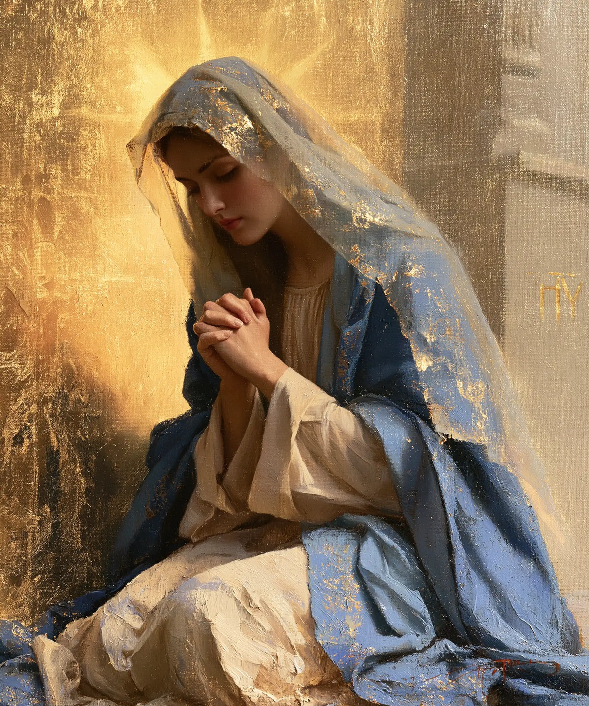 Virgin Mary in Prayer — Hands in the Wall’s Light