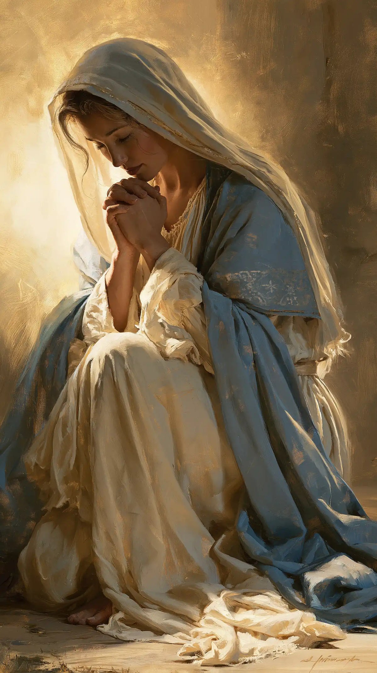 Virgin Mary in Prayer — Contemplation beneath the Soft Veil