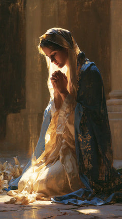 Virgin Mary in Prayer — Gold Gathered in Blue