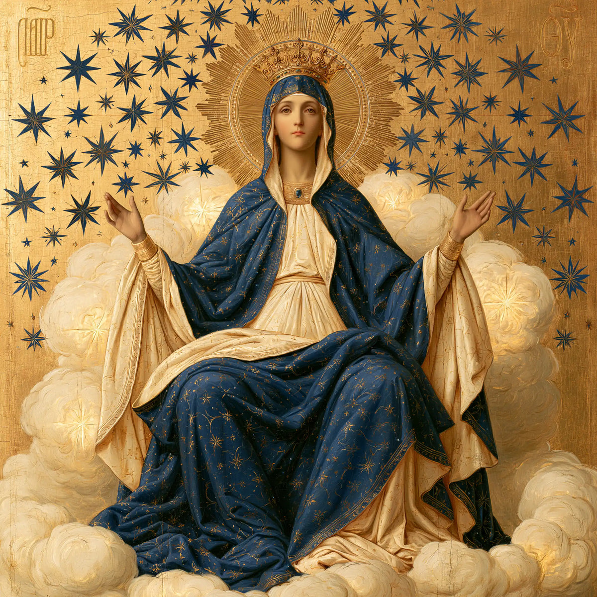 Mary as Queen of Heaven in a contemporary Byzantine icon in Contemporary Byzantine style, square Christian artwork no. 7
