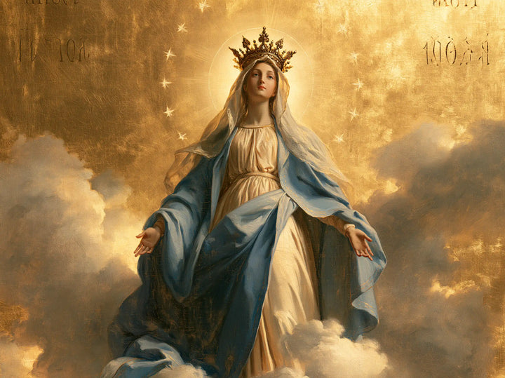 Mary, Queen of Heaven — The Blue Fold Before Copper Clouds