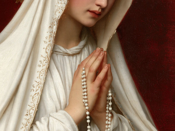 Our Lady of Fatima – Close Rosary Study in Crimson