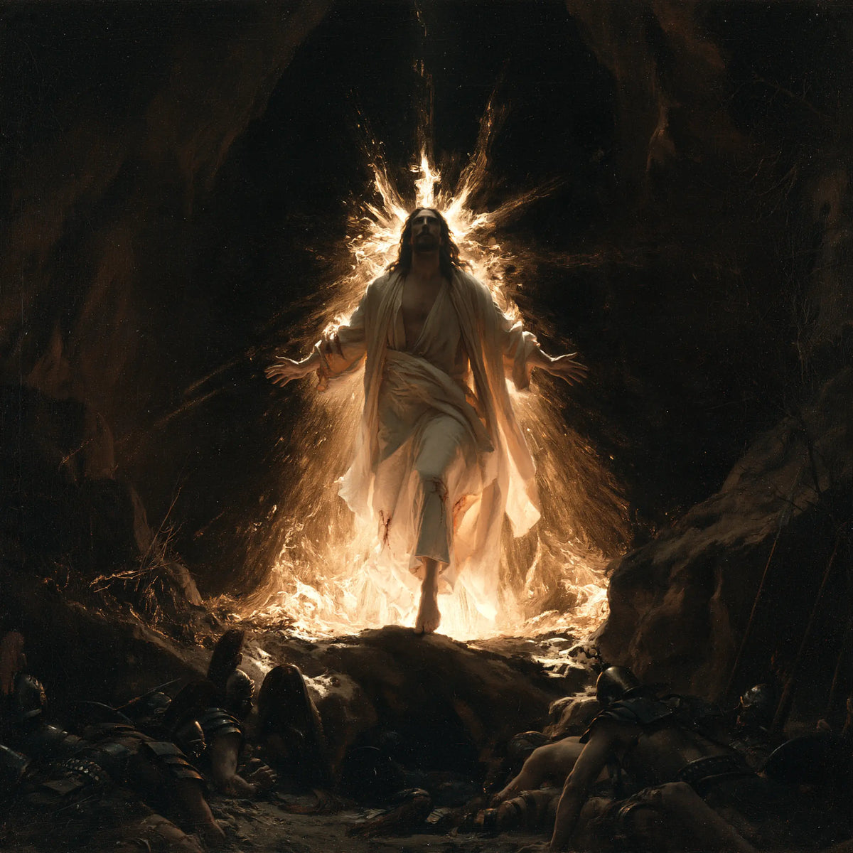 Resurrection of Jesus Christ in Black and Gold style, square Christian artwork no. 7