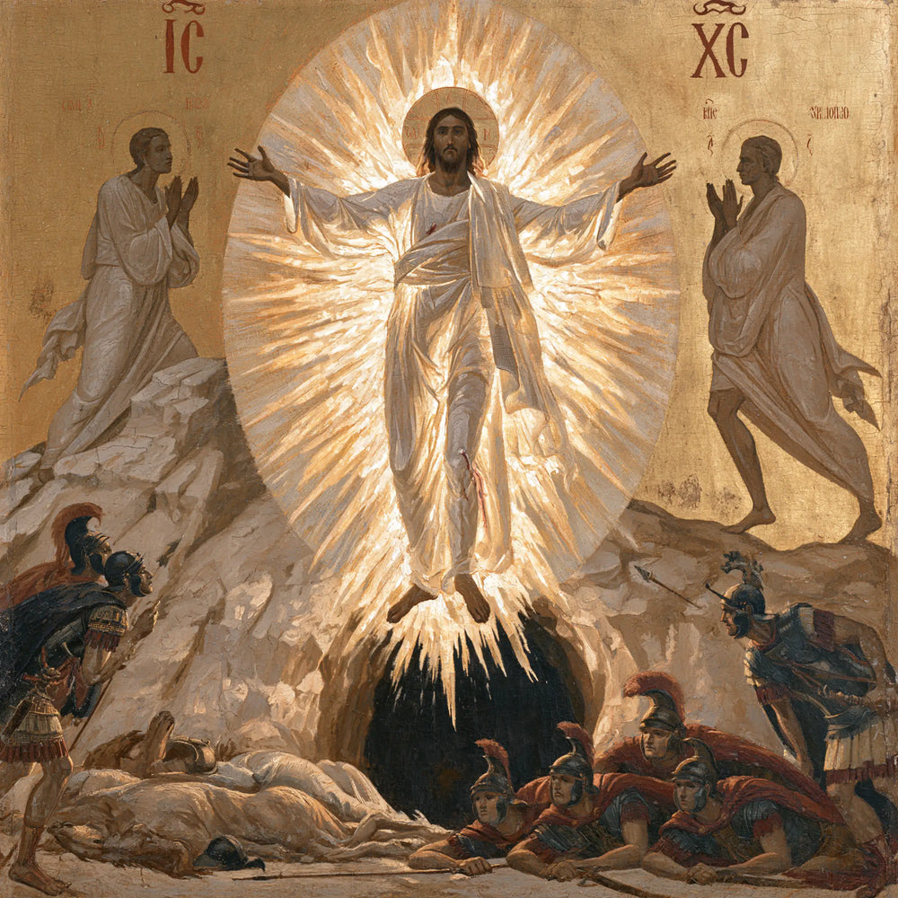 Resurrection of Jesus Christ in Contemporary Byzantine style, square Christian artwork no. 2