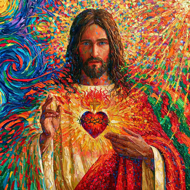 Sacred Heart of Jesus – Pointillist Post-Impressionism · Square no. 3
