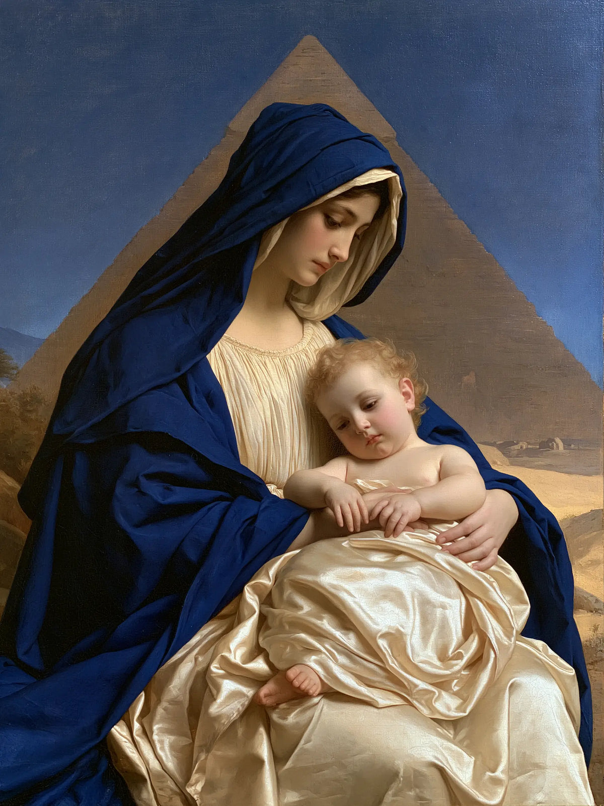 The Virgin Mary and Child Jesus — Midnight Mantle Before the Pyramid
