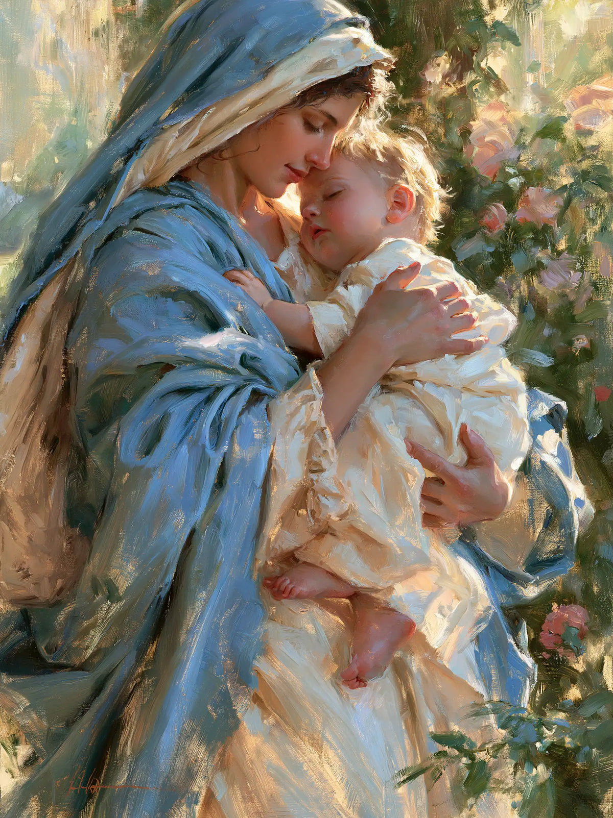 The Virgin and Child — A Peaceful Cheek Among Roses