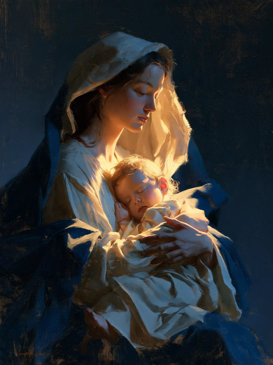 Virgin Mary and Child Jesus - Midnight Blue Chiaroscuro · Portrait n° 18