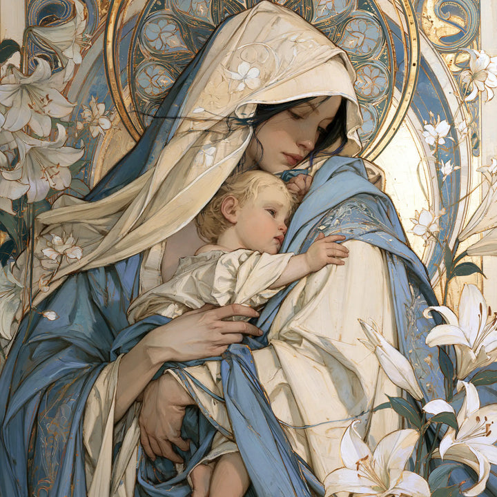 Virgin Mary and Child Jesus - Sacred Art Nouveau · Square n° 3