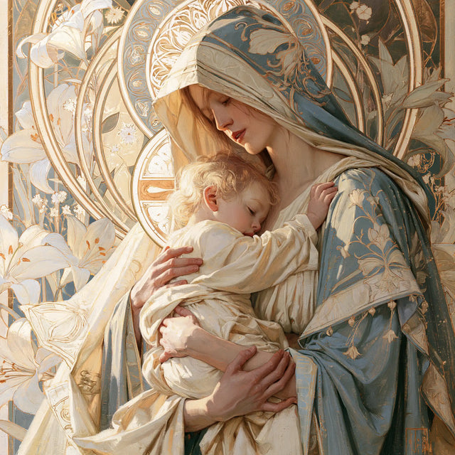 Virgin Mary and Child Jesus - Sacred Art Nouveau · Square n° 4